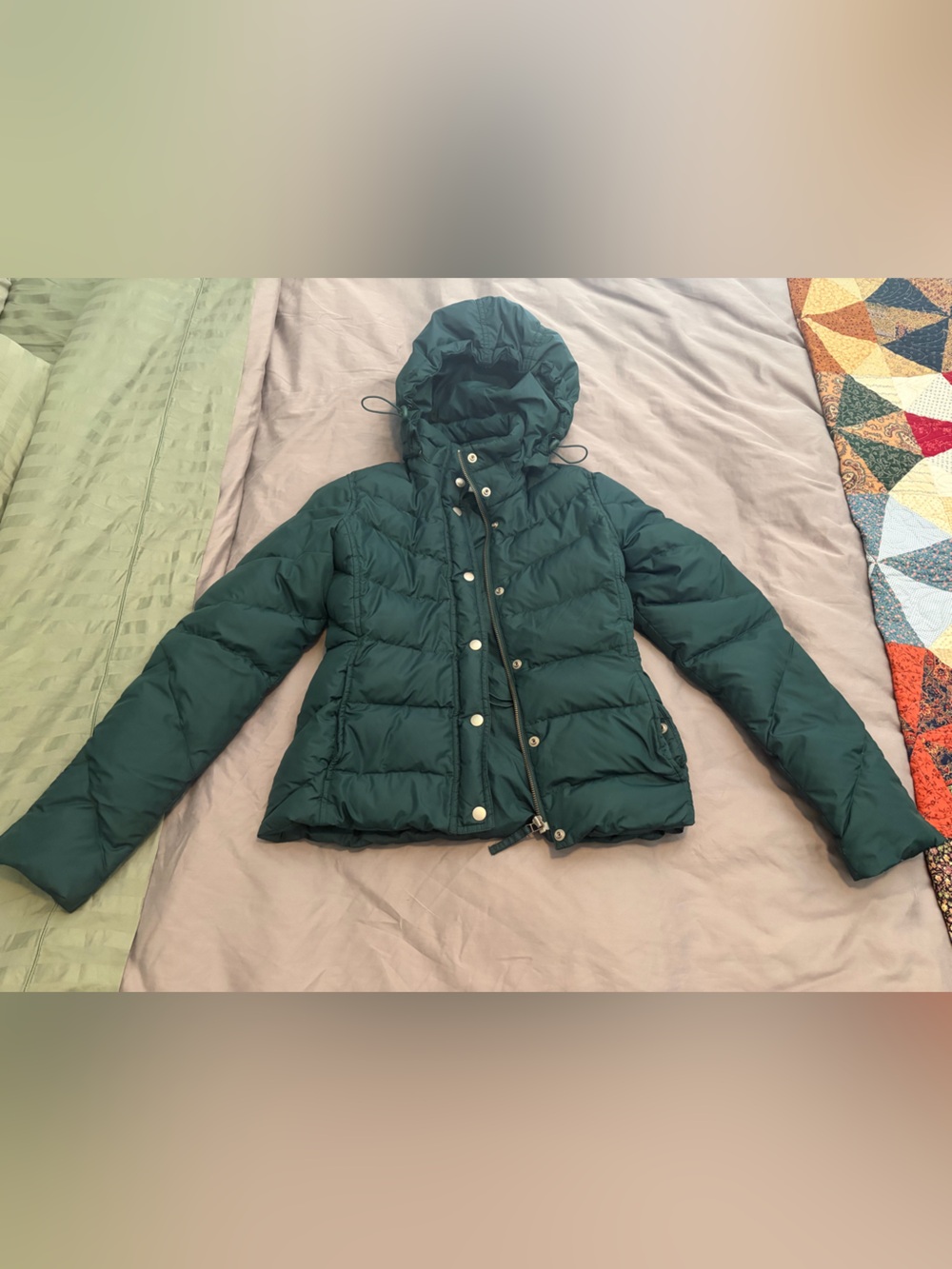 J.Crew Hooded Down Puffer Jacket Dark Teal Green XS